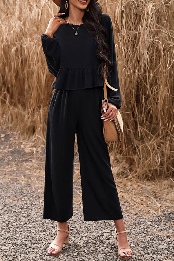 LM | Temperament leisure suit monochrome long-sleeved top loose pants