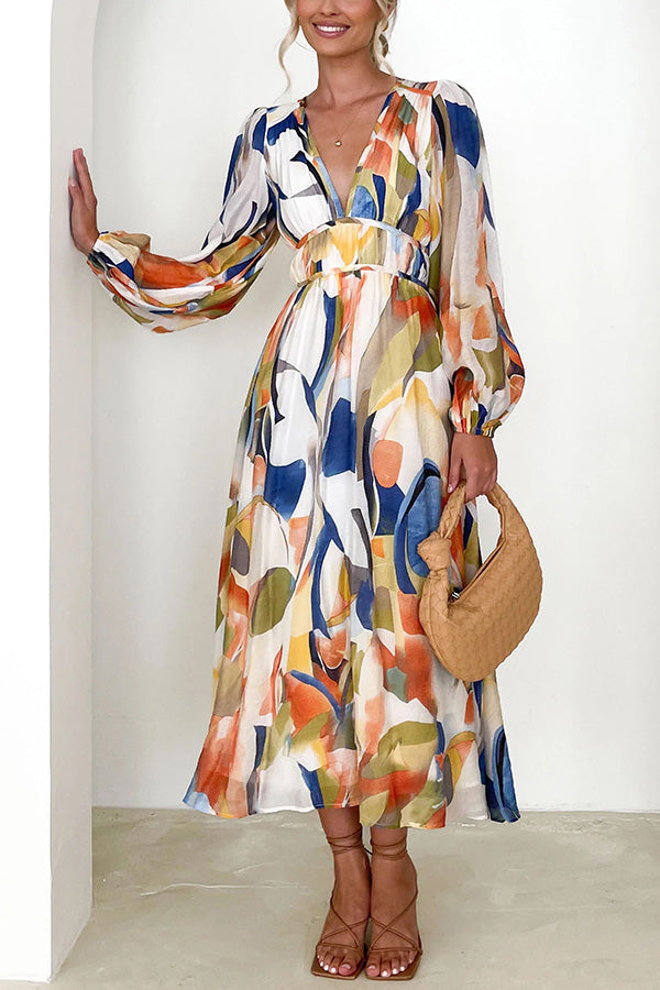 LM | Eclipse Season Printed long-sleeved maxi dress with flowing sleeves