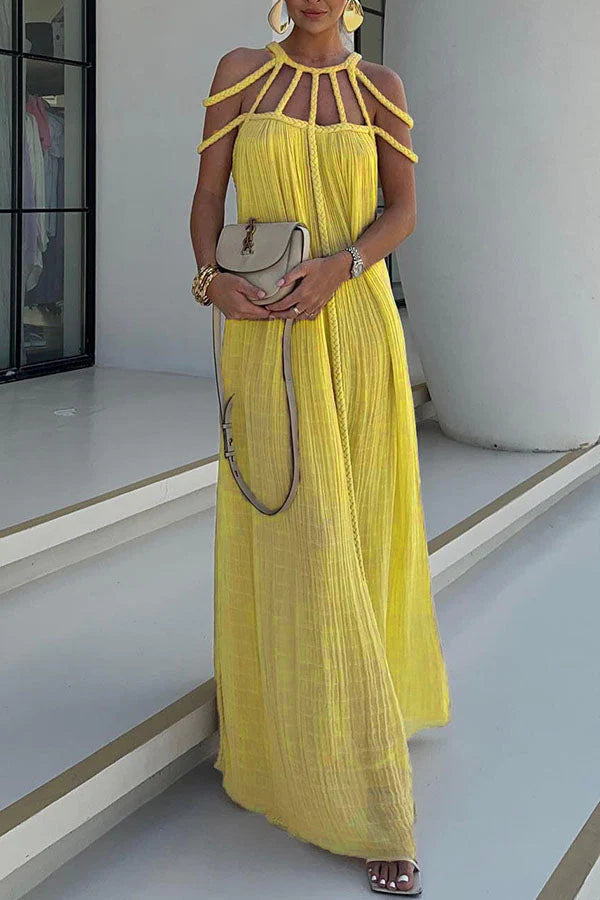 LM | Modern and sophisticated linen blend draped braids cover up maxi dress