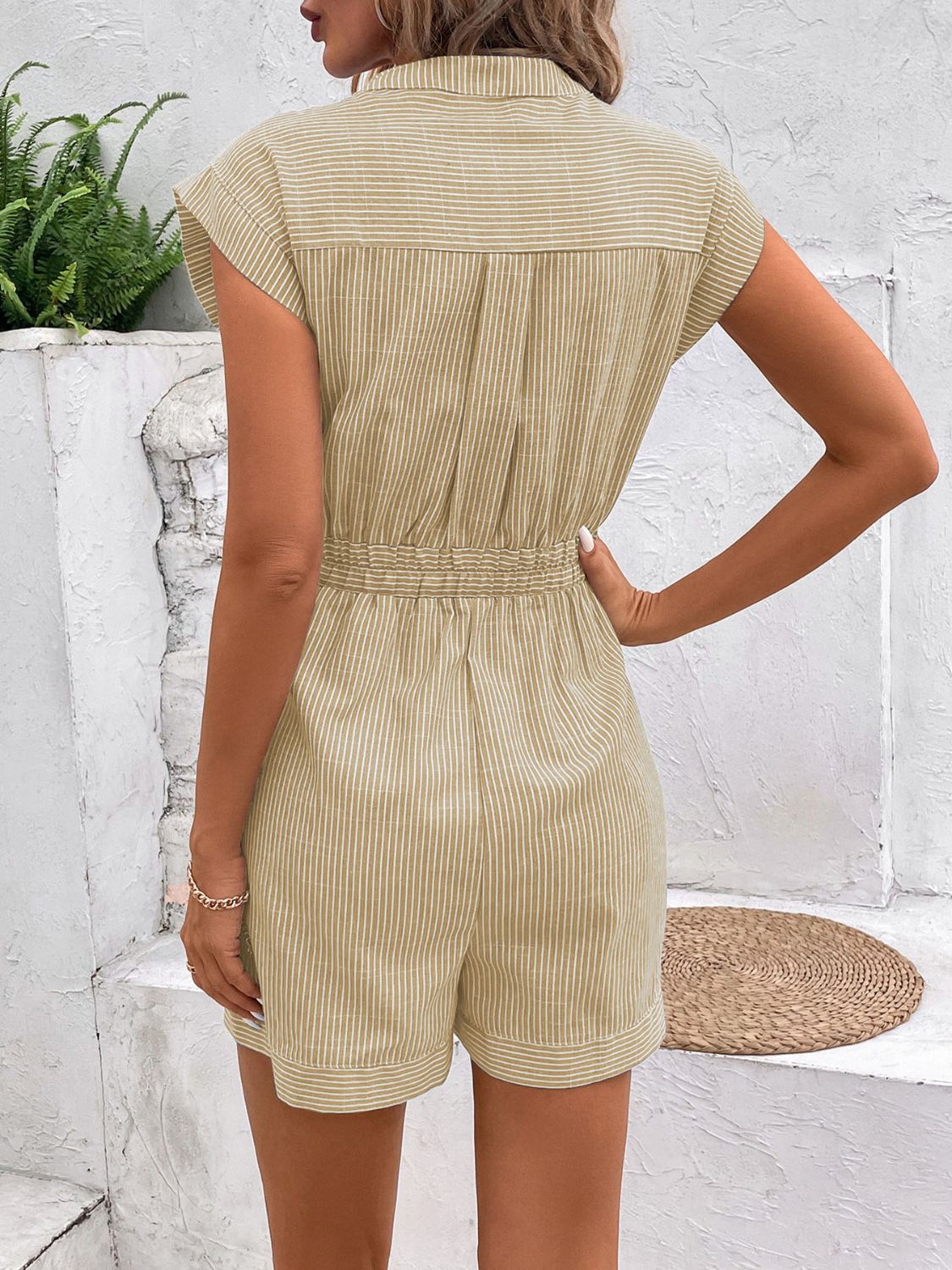 LM | Striped, notched romper with tie