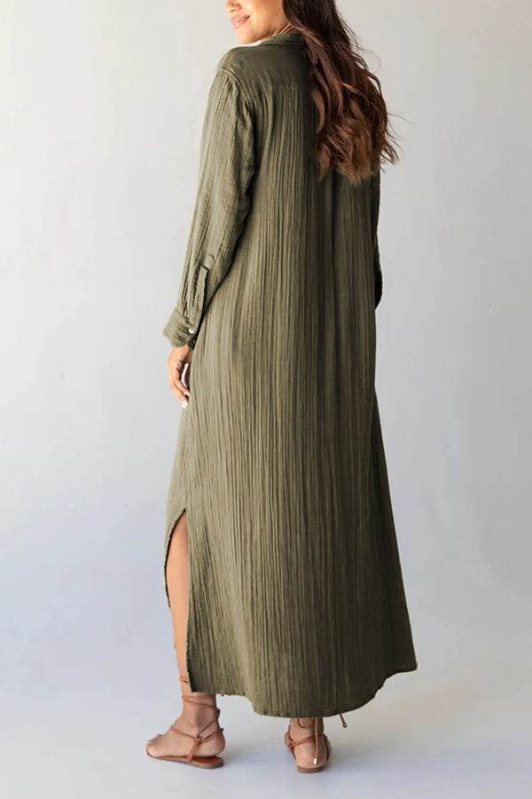LM | Green Creased, side-slit, loose maxi dress