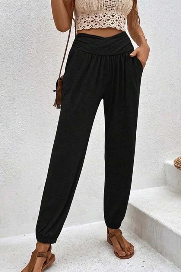 LM | Temperament casual loose pocket high waist pants