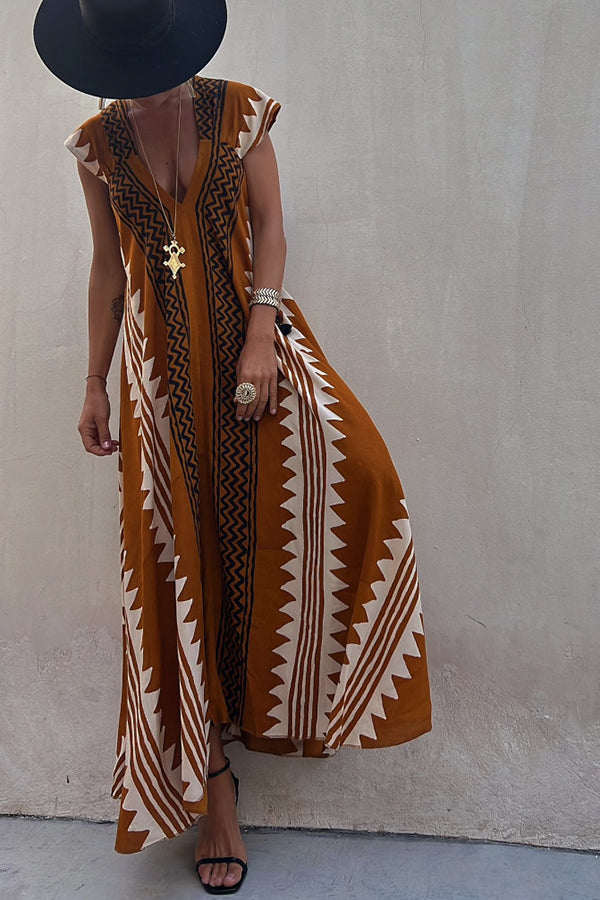 LM | Beach dates Ethno print maxi dress in A-line