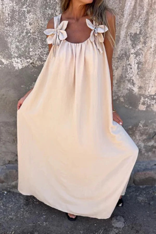 LM | Solid Floral Embellished Sleeveless Loose Maxi Dress