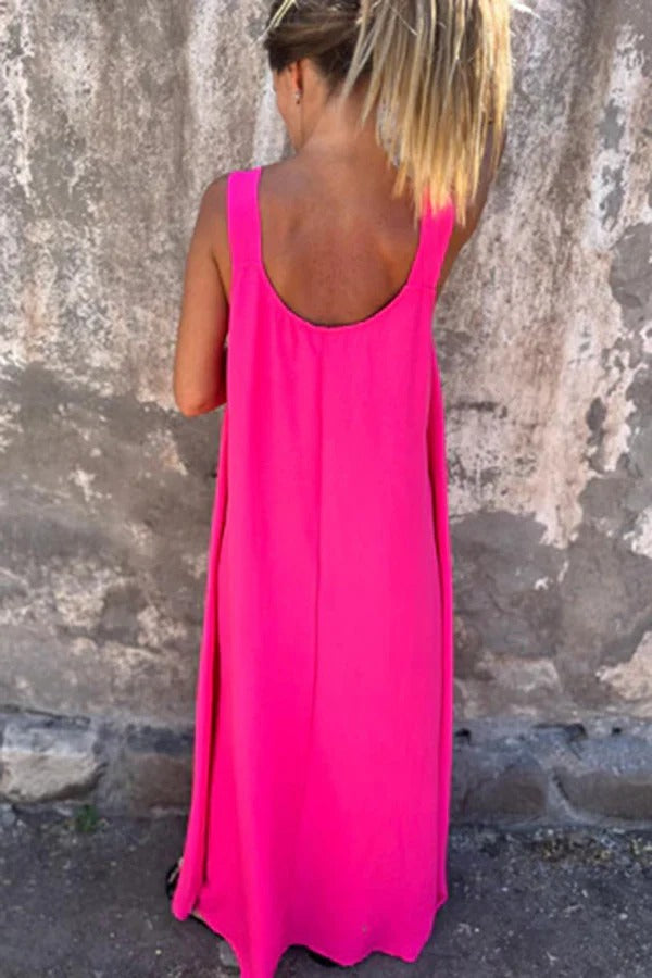 LM | Solid Floral Embellished Sleeveless Loose Maxi Dress