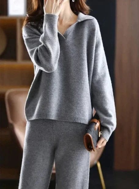 LM | 2 Piece Set Ladies Oversized Tracksuit Polo Collar Sweater and Pants