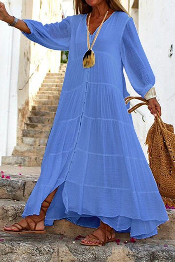 LM | Seraphina cotton-linen blend, tiered maxi dress with button placket