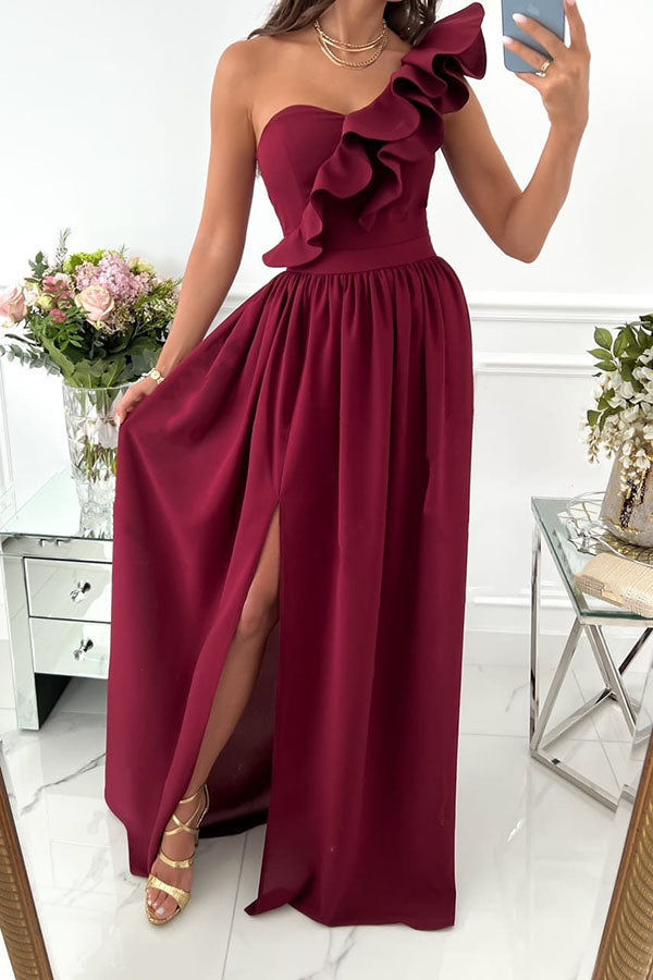LM | Darling Muse Ruffle One Shoulder Party Maxi Dress