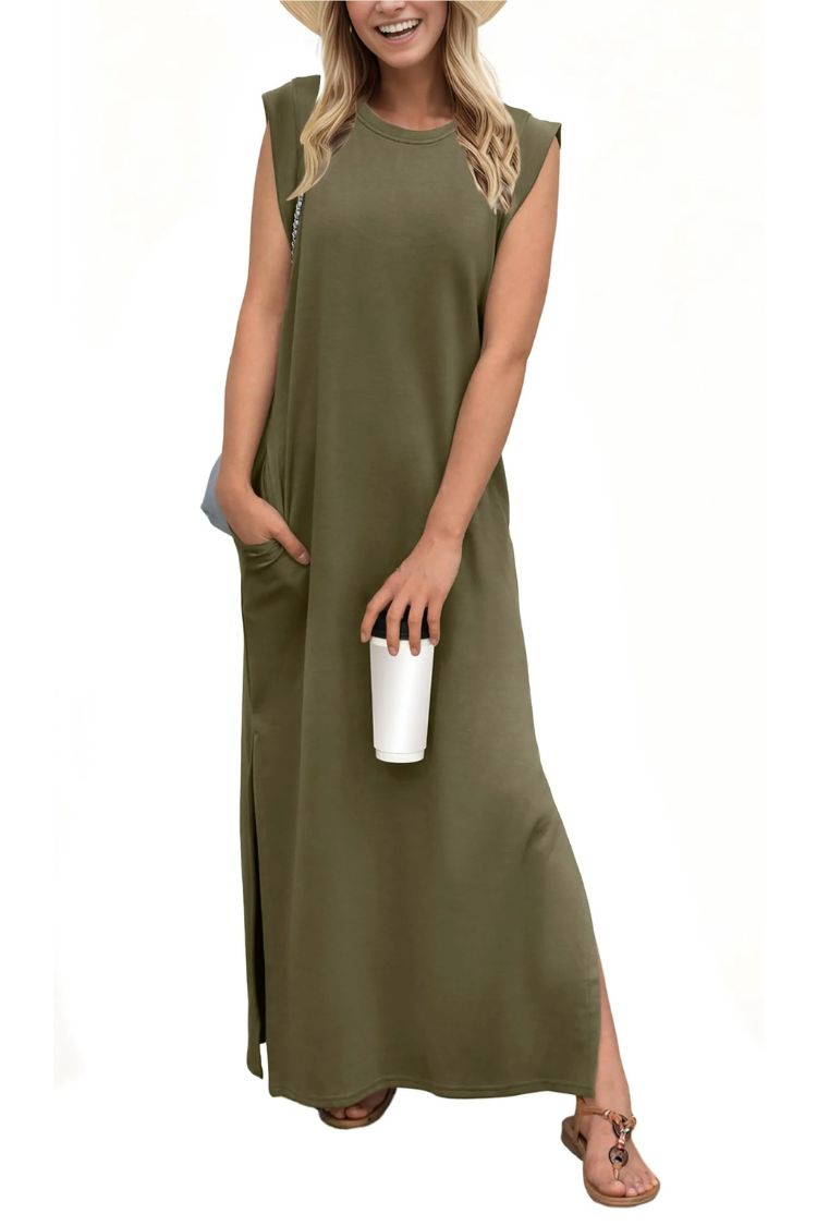 LM | Women's Casual Loose Split Pleatless Maxi Dress