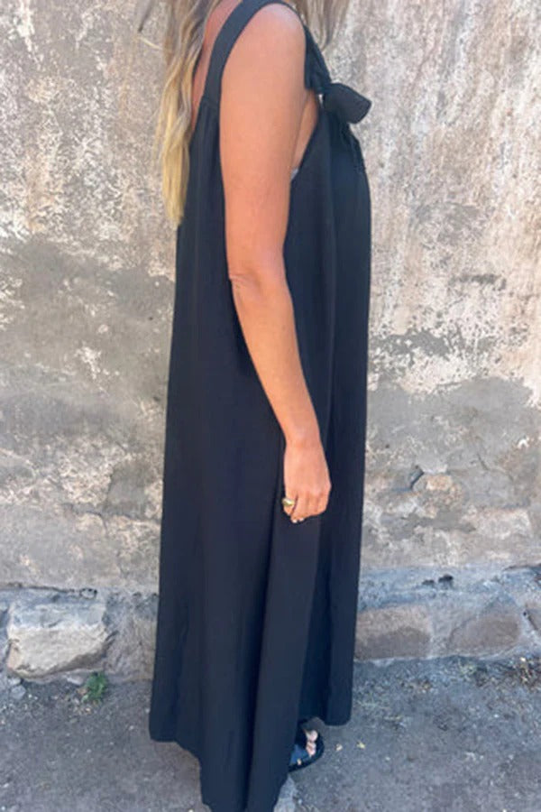 LM | Solid Floral Embellished Sleeveless Loose Maxi Dress