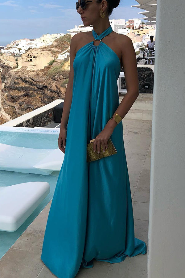 LM | Elegant and fabulous satin halter backless party / vocation maxi dress
