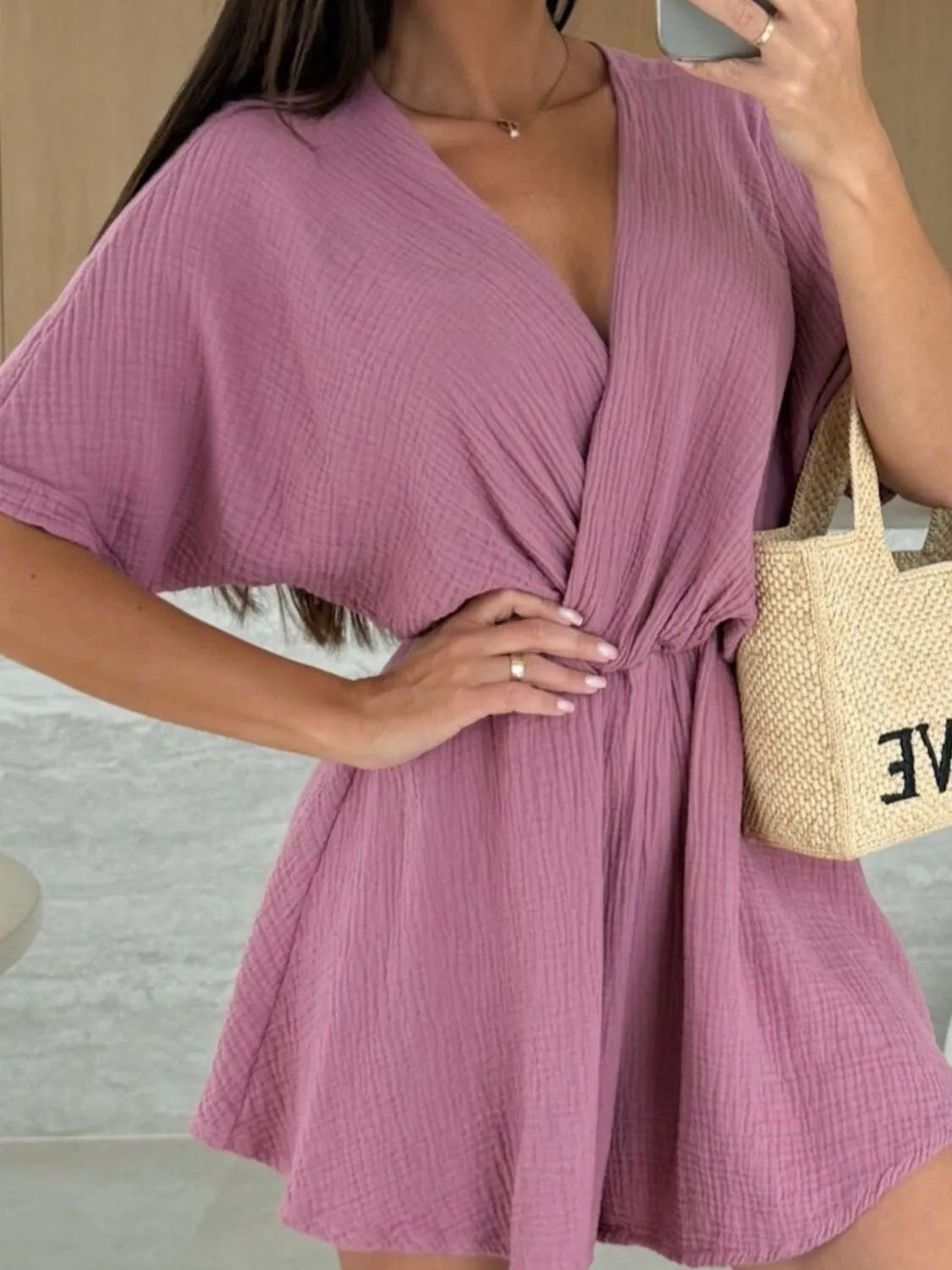 LM | Surplice Half Sleeve Wrap Romper