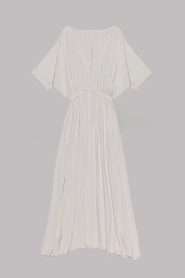 LM | Soft and Elegant Kimono Sleeve Stretchy Waist Pocketed Slit Maxi Dress