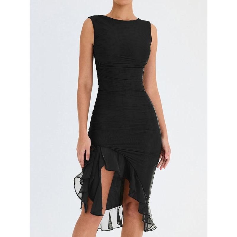 LM | Elegant backless midi dress with ruffles