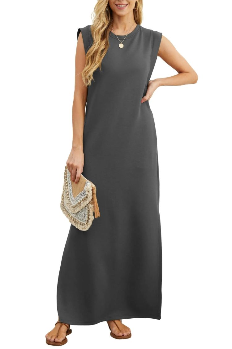 LM | Women's Casual Loose Split Pleatless Maxi Dress