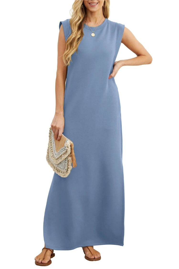 LM | Women's Casual Loose Split Pleatless Maxi Dress