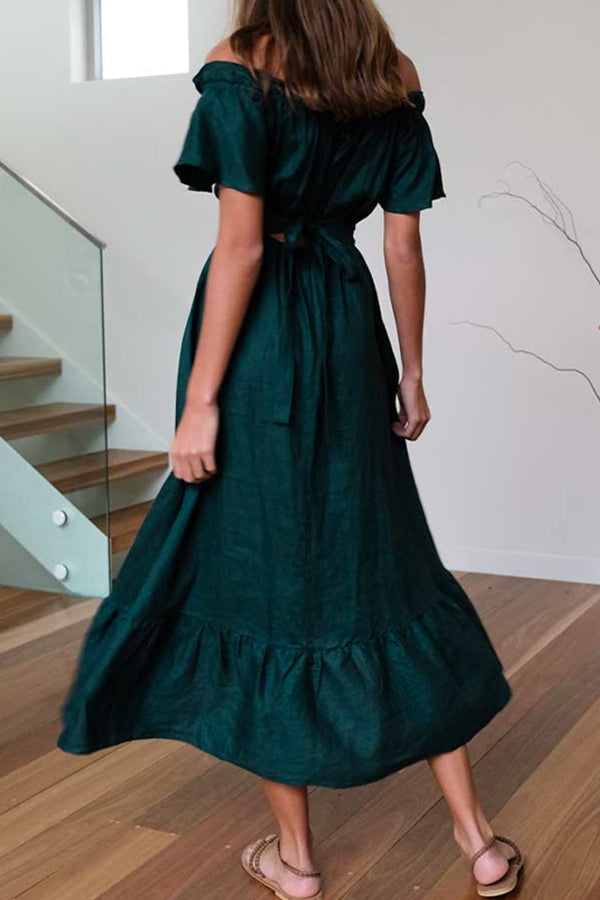 LM | RUCHED HEM OFF-THE-SHOULDER MIDI DRESS