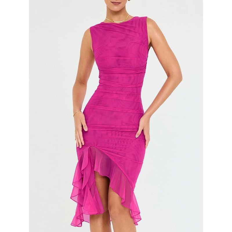 LM | Elegant backless midi dress with ruffles