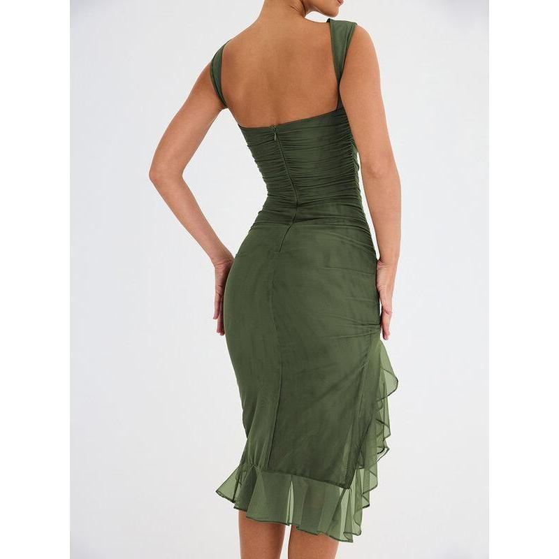 LM | Elegant backless midi dress with ruffles