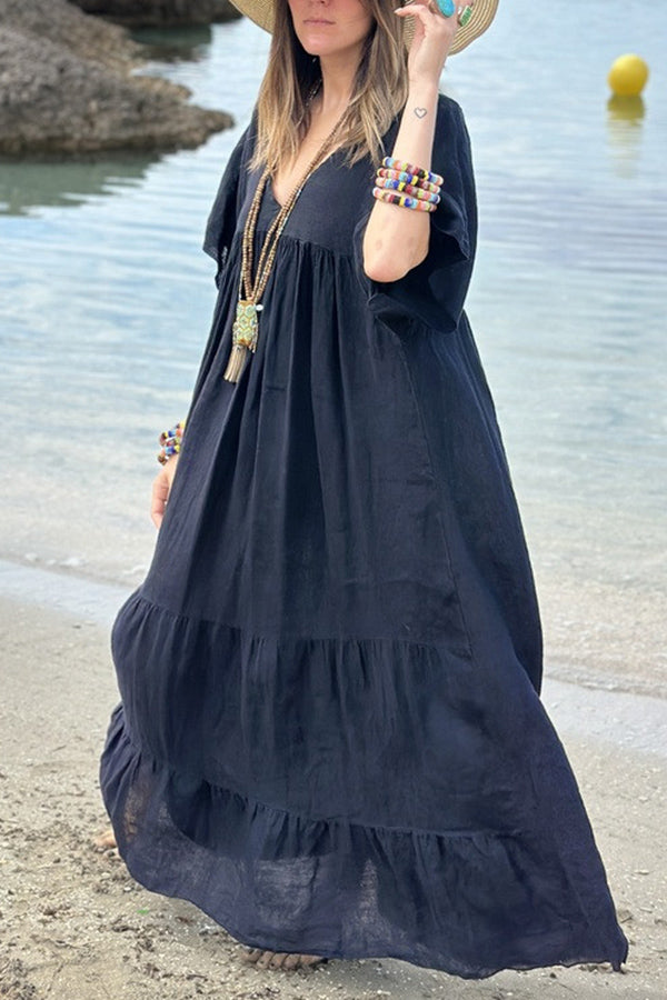 LM | MIRA maxi dress with V-neck and stripes
