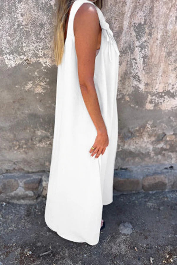 LM | Solid Floral Embellished Sleeveless Loose Maxi Dress