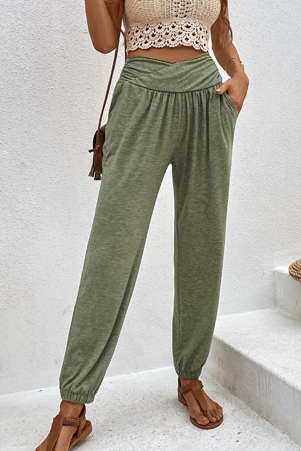 LM | Temperament casual loose pocket high waist pants