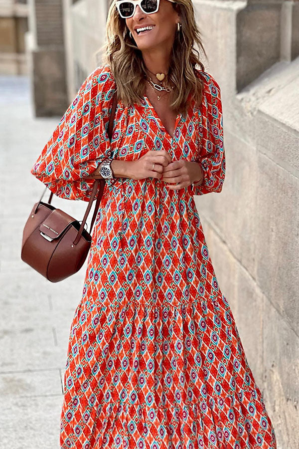 LM | Midi dress with puff sleeves
