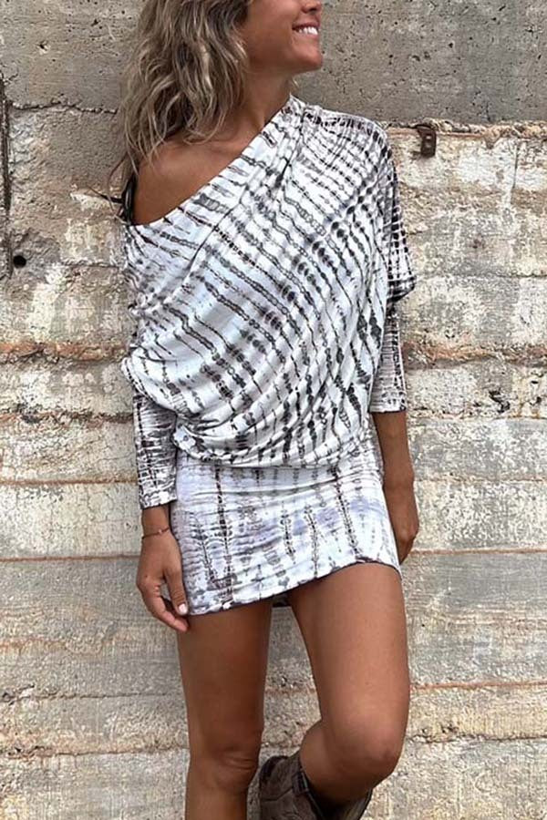 LM | Country Mile Tie-dye Print Dolman Sleeve Stretch Mini Dress