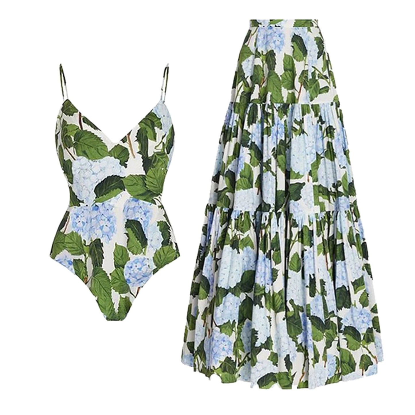 LM | Stylish floral swimsuit with skirt