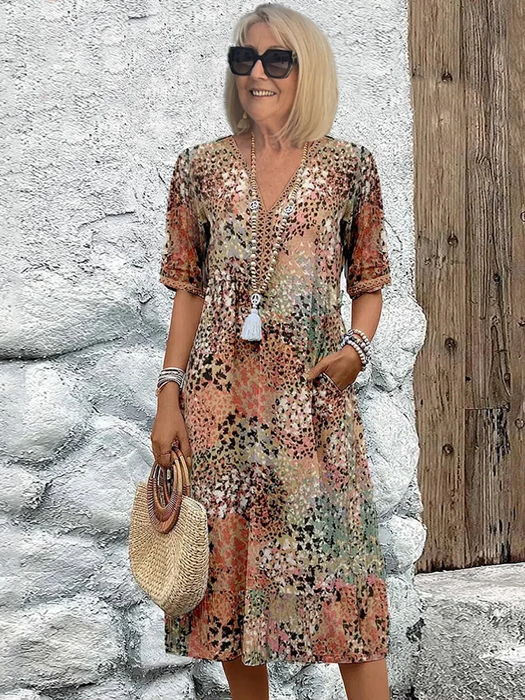LM | Vibrant midi dress with pockets for women