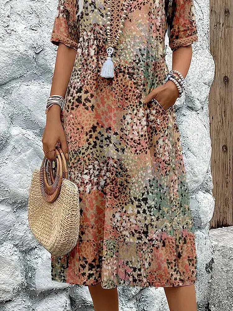 LM | Vibrant midi dress with pockets for women