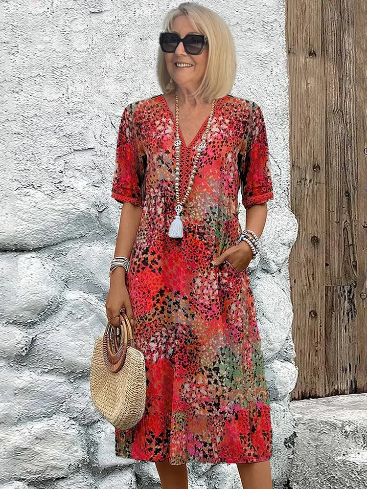 LM | Vibrant midi dress with pockets for women