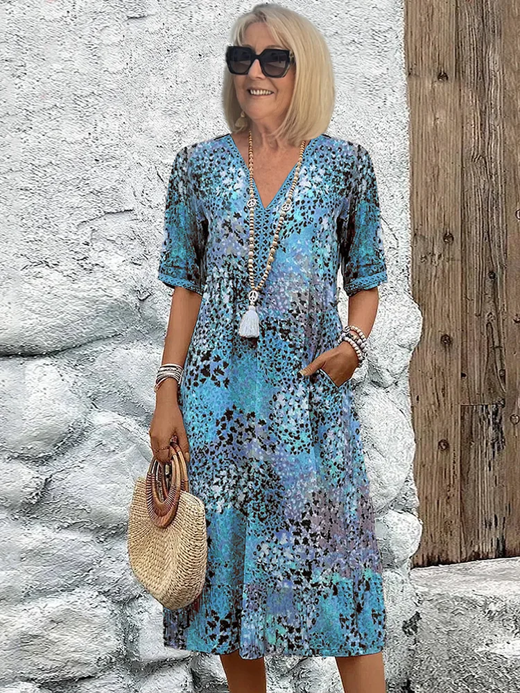 LM | Vibrant midi dress with pockets for women