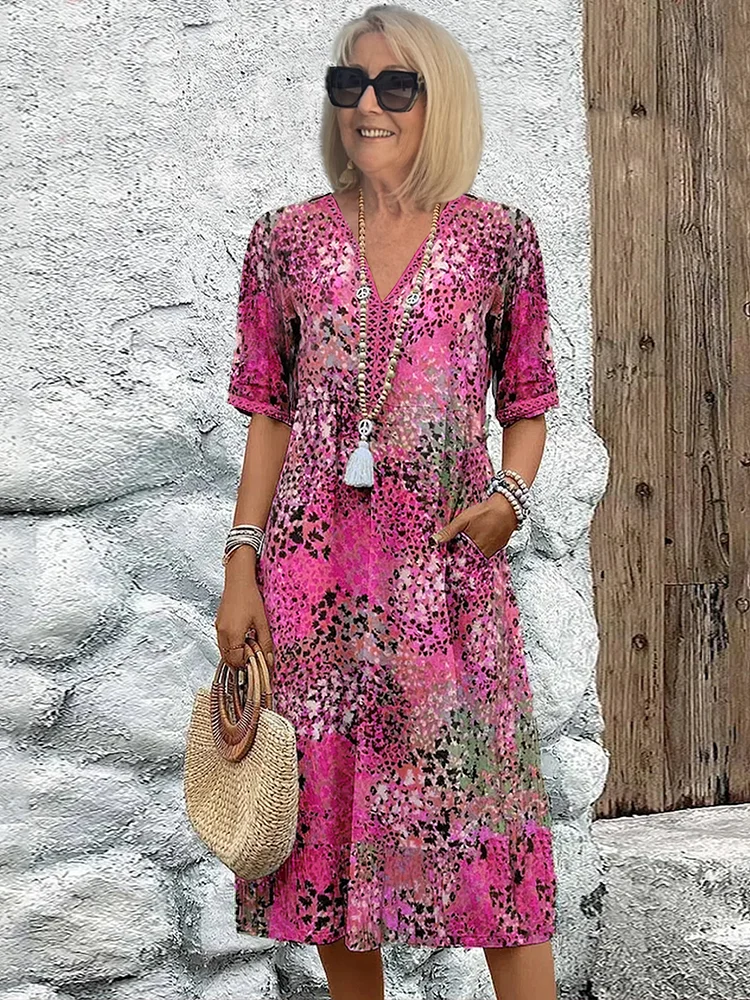 LM | Vibrant midi dress with pockets for women