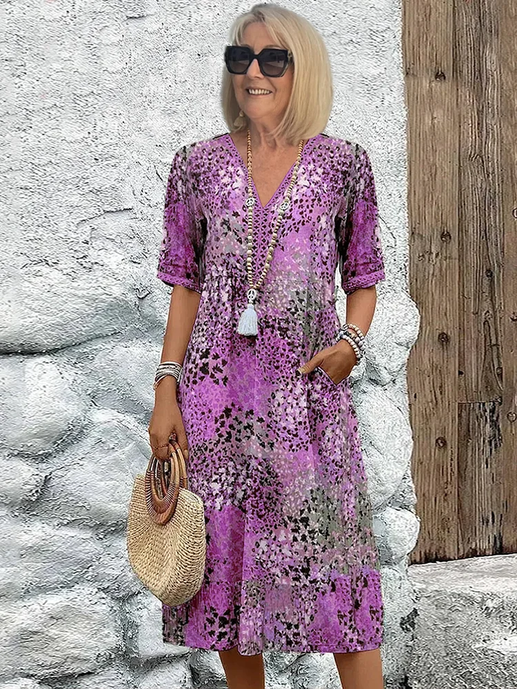LM | Vibrant midi dress with pockets for women