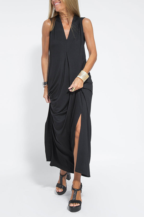 LM | Elegant is forever knit solid color sleeveless slit maxi dress