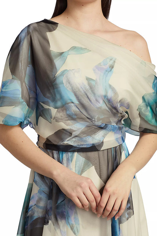 LM | Unique printed bohemian short-sleeved maxi dress with one shoulder section
