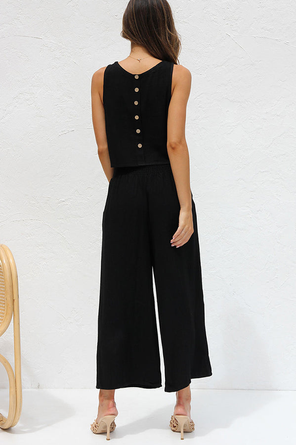 LM | Khiara Basic Button Crop Top and Pocketed Pants Set