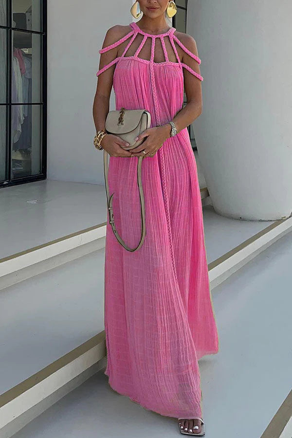 LM | Modern and sophisticated linen blend draped braids cover up maxi dress
