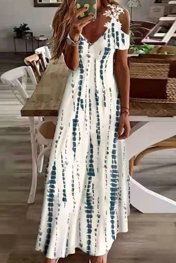 LM | Viana Contrasting lace printed maxi dress with straight sleeves