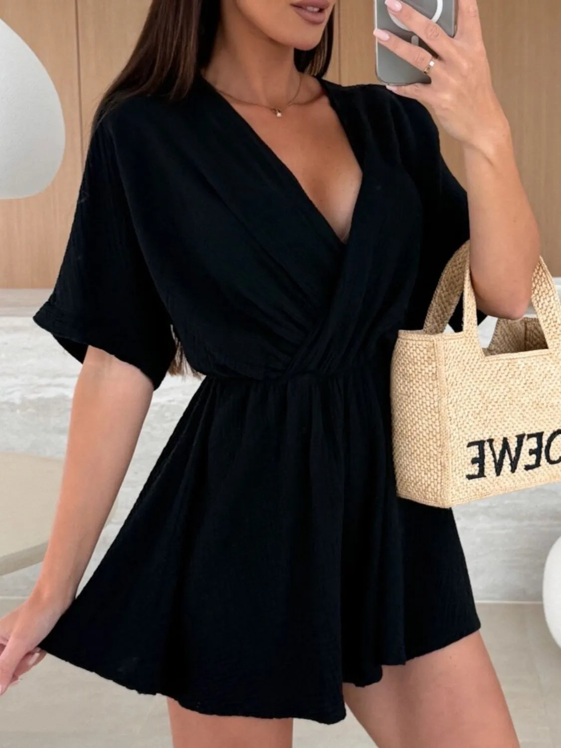 LM | Surplice Half Sleeve Wrap Romper
