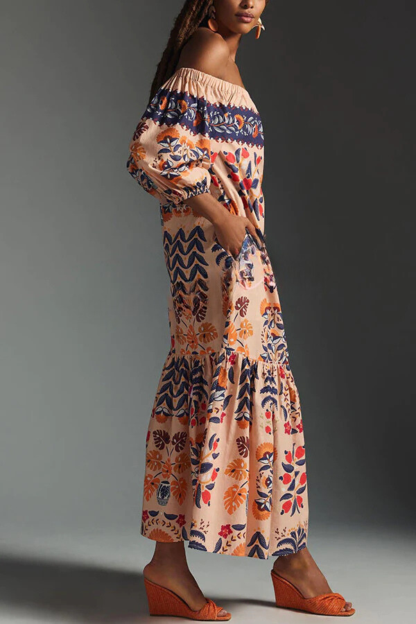 LM | Island Lover Printed off-the-shoulder, flowing midi dress