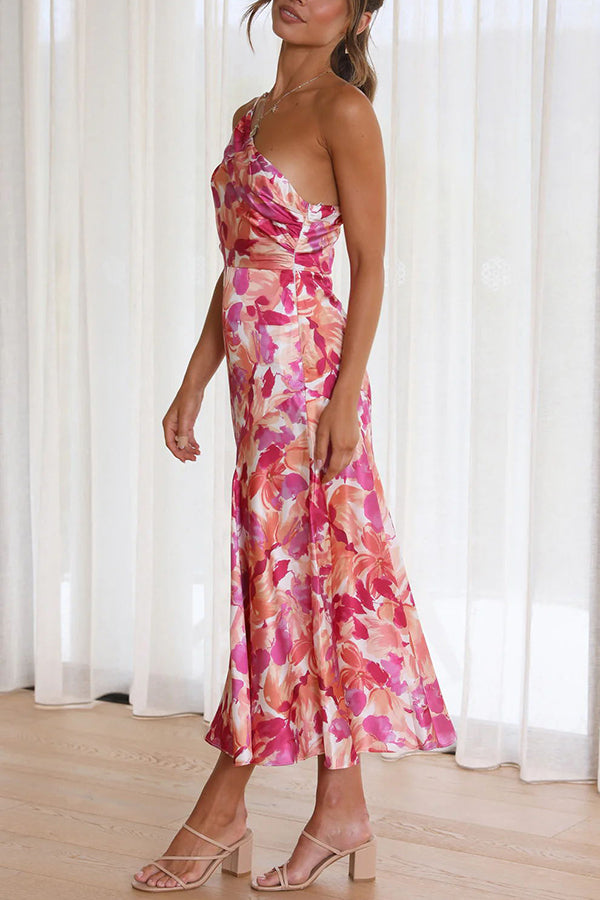 LM | Buy Myself Flowers Floral One Shoulder Midi Dress