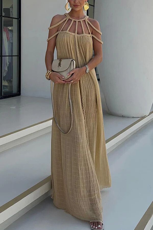 LM | Modern and sophisticated linen blend draped braids cover up maxi dress
