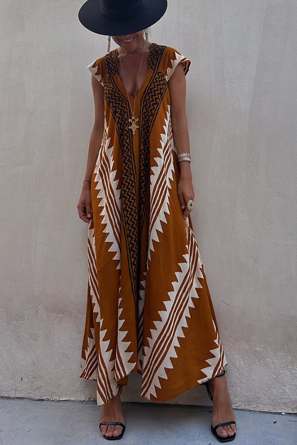LM | Beach dates Ethno print maxi dress in A-line