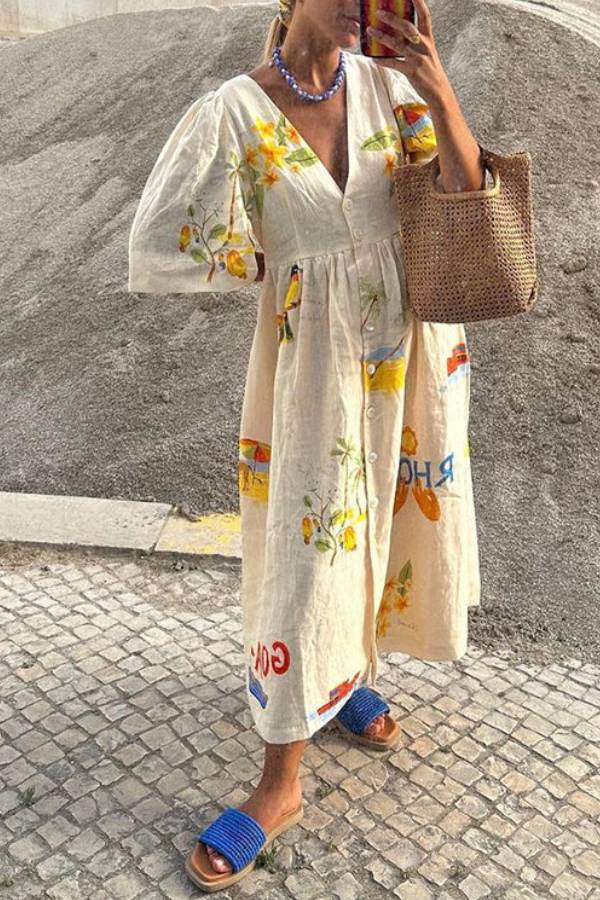 LM | Printed linen midi dress