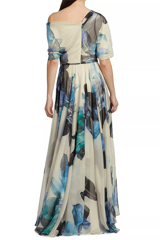 LM | Unique printed bohemian short-sleeved maxi dress with one shoulder section