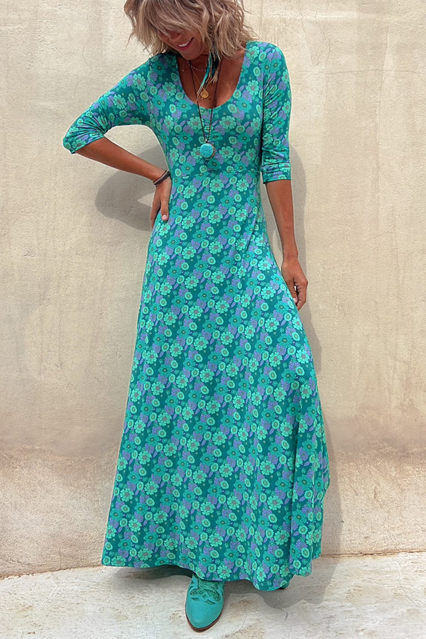 LM | Iconic Crush Floral Half Sleeve Elasticated Maxi Dress