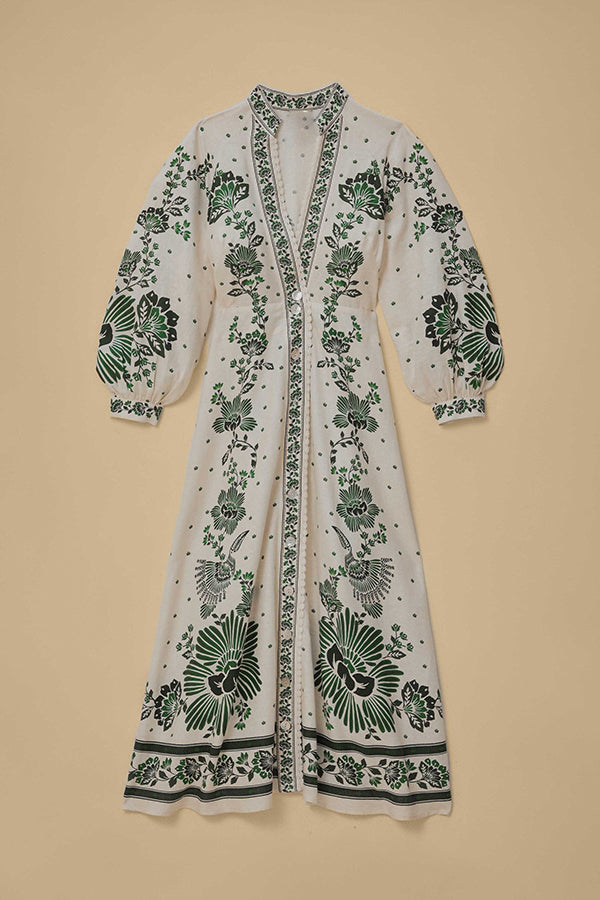 LM | Unique print button down long sleeve shirt maxi dress
