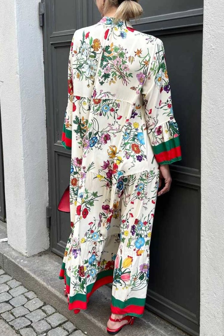 LM | Resort Floral Print Bell Sleeve Maxi Dress
